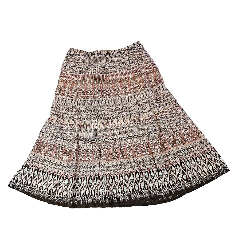 LIZ CLAIBORNE boho tiered midi skirt ethnic print cotton flowy summer size 6